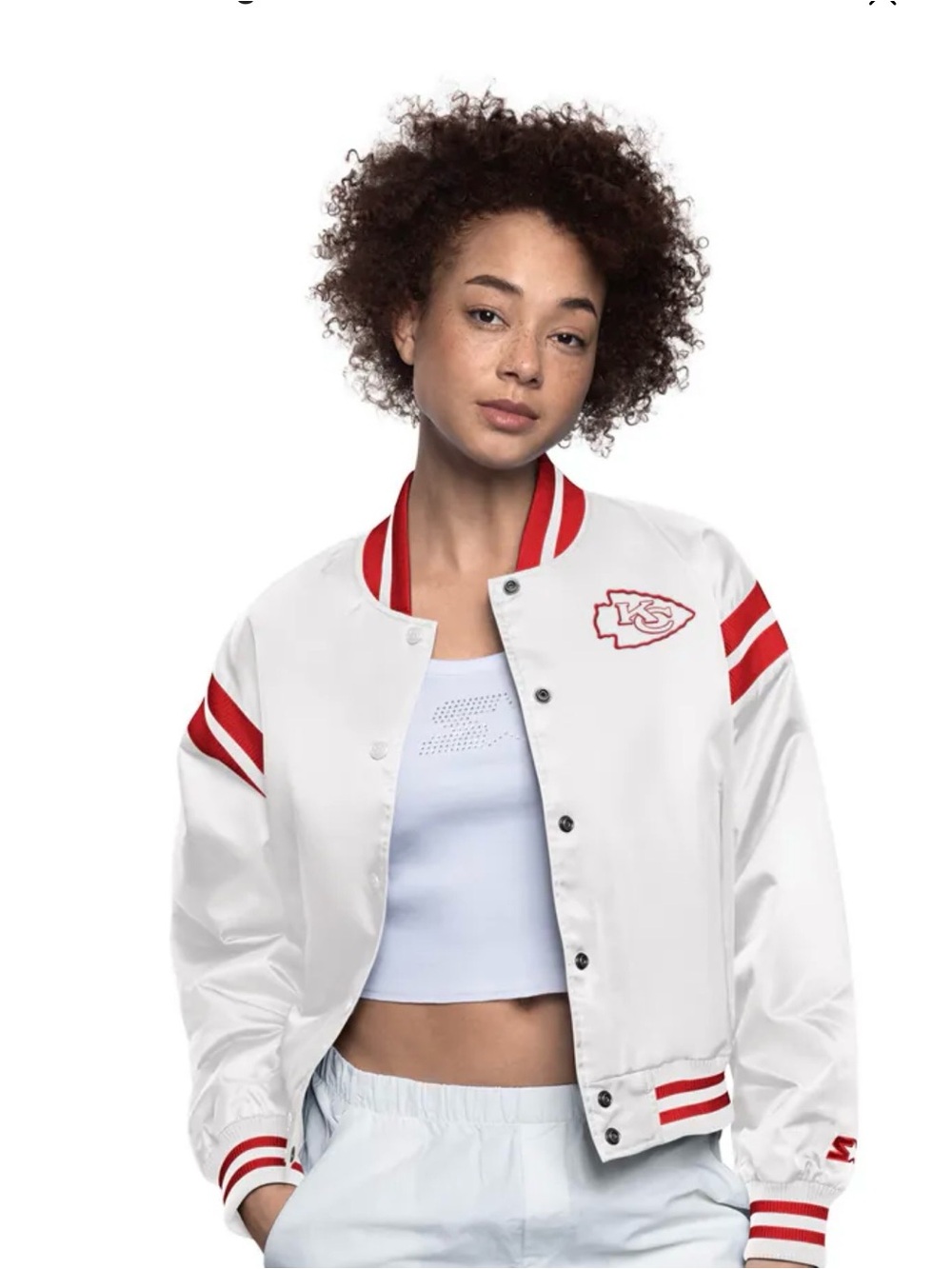 Women’s Kansas City Chiefs Starter White Satin Jacket in Size XS
